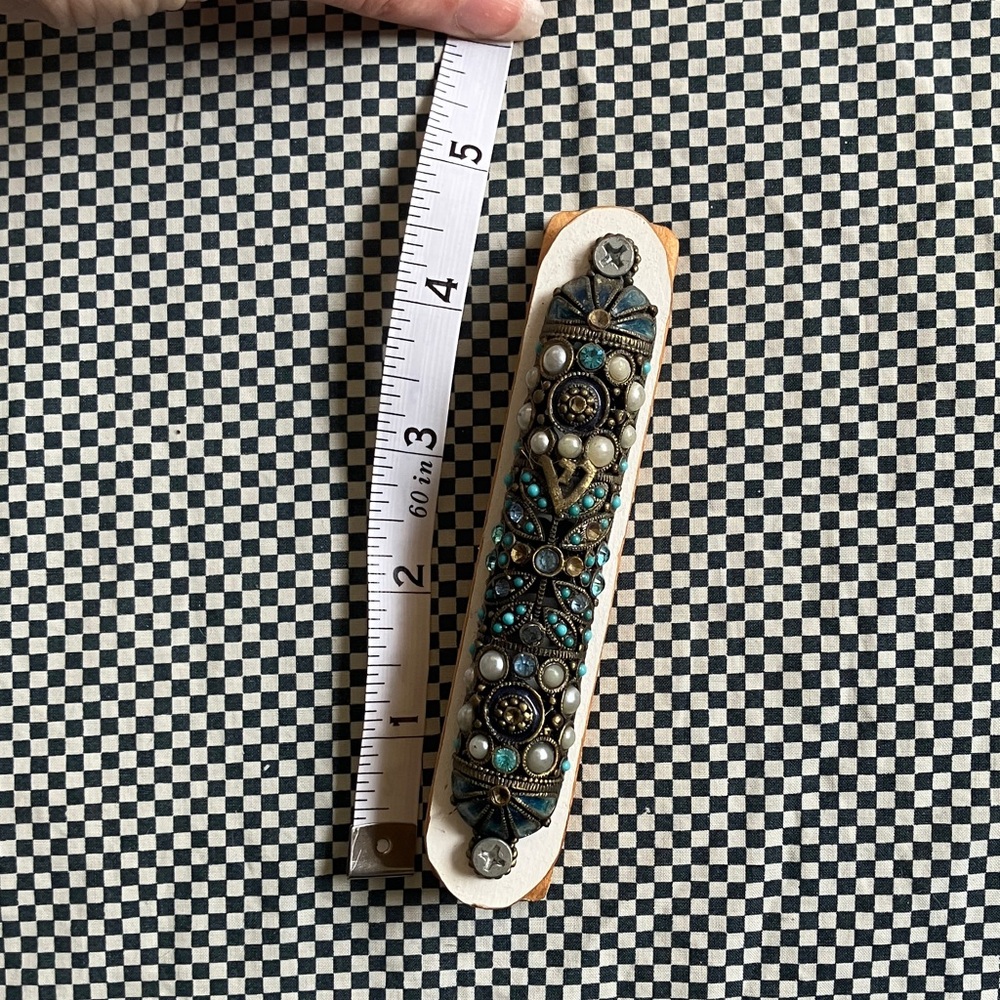 Mezuzah in Sky Blue Gold & Pearls - Picture 6 of 7